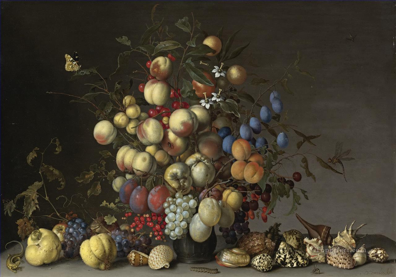 ピューターの花瓶に入ったクラブアップルとその他の果物 アンブロシウス・ボスチャート油絵